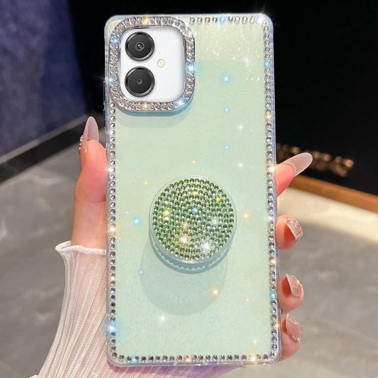 Funda con soporte redondo y purpurina de diamante para Samsung Galaxy A07 5G (verde claro)