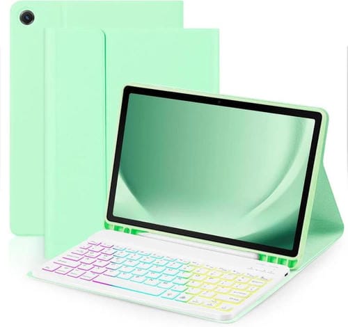 Funda protectora de cuero con teclado Bluetooth retroiluminado colorido para iPad 10.2 (2021/2022) (verde suave)