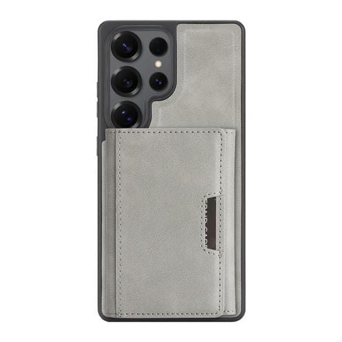 Funda de cuero con tres pliegues y adhesivo lateral para Samsung Galaxy S24 Ultra 5G (gris)