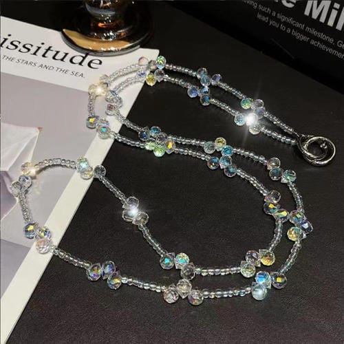 Cristal en forma de gota que cruza la cadena del teléfono (blanco)