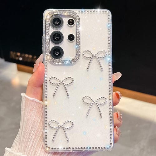 Funda antigolpes con lazo de cuatro esquinas y purpurina de diamante para Samsung Galaxy A26 5G (blanca)