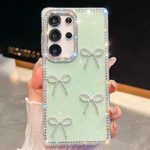 Funda antigolpes con lazo de cuatro esquinas y purpurina de diamante para Samsung Galaxy A15 5G (verde claro)
