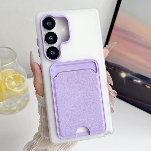 Funda de cuero con textura para Samsung Galaxy S25+ 5G, a prueba de golpes (morado)