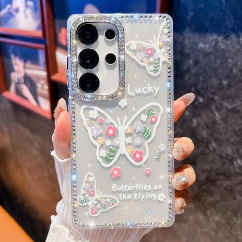 Funda a prueba de golpes con diseño de mariposa y brillo de diamante para Samsung Galaxy S23 Ultra 5G (Flor Mariposa B3)
