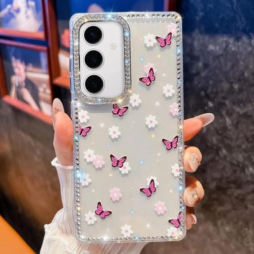 Funda a prueba de golpes con diseño de mariposa y brillo de diamante para Samsung Galaxy S24+ 5G (Mariposa morada B2)