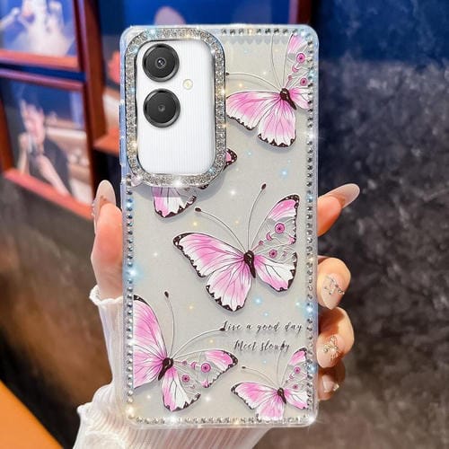 Funda a prueba de golpes con diseño de mariposa y brillo de diamante para Samsung Galaxy A07 5G (Mariposa rosa B1)