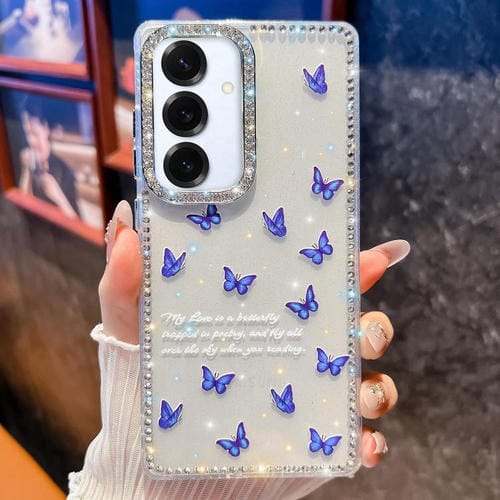 Funda a prueba de golpes con diseño de mariposa y brillo de diamante para Samsung Galaxy A16 5G (Mariposa azul B4)