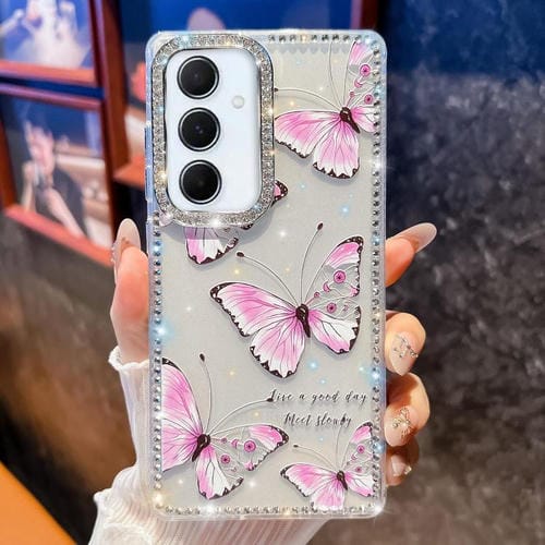 Funda a prueba de golpes con diseño de mariposa y brillo de diamante para Samsung Galaxy A15 5G (Mariposa rosa B1)