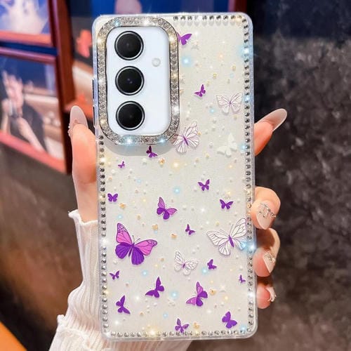 Funda a prueba de golpes con diseño de mariposa y brillo de diamante para Samsung Galaxy A35 5G (Mariposa morada B6)
