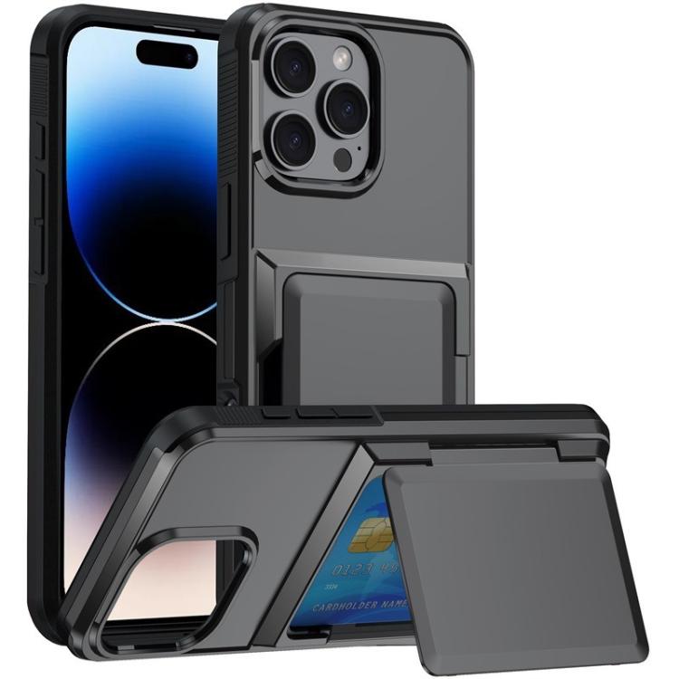 Funda a prueba de golpes Kalebol Flip Card Wallet para iPhone 14 Pro (gris)