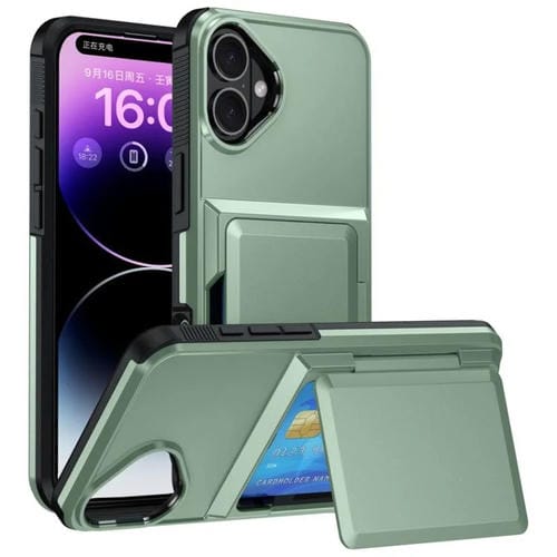 Funda abatible para iPhone 17, con tarjetero, a prueba de golpes (verde militar)