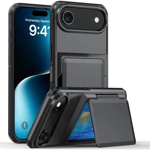 Funda abatible para iPhone 17 Air Kalebol con tarjetero, a prueba de golpes (gris)