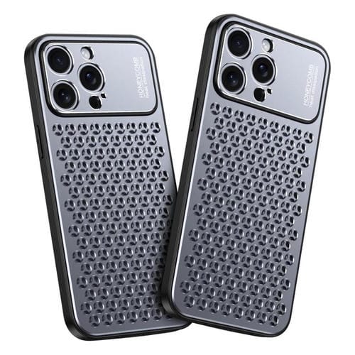 Funda hueca transpirable y refrescante de metal Kalebol para iPhone 13 Pro (gris)