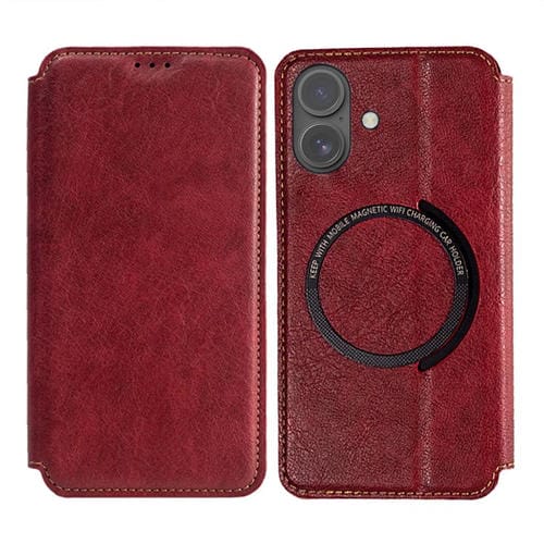Funda de cuero Kalebol Flip Card Slot MagSafe para iPhone 17 (Roja)