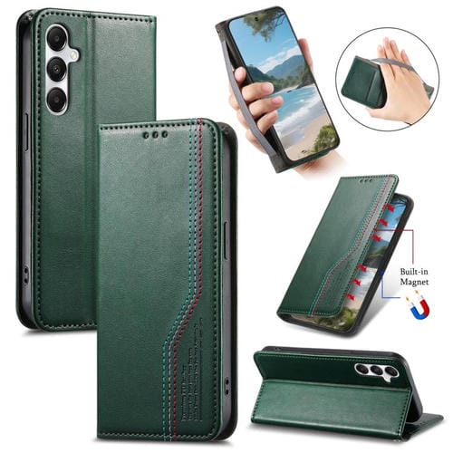 Funda de cuero con correa elástica y ventosa magnética para Samsung Galaxy A35 5G (verde)