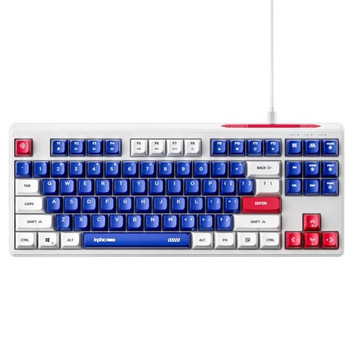 Teclado Mecánico con Cable Inphic K902 de 87 Teclas con Luz y Silencio para Juegos Oficina y Hogar (Azul y Blanco)