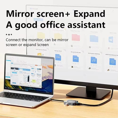 Concentrador Magnético 8 en 1 Blueendless con Carcasa SSD M.2 Nvme/Sata HDMI PD 100W USB-C 3.2 USB-A 3.2 SD TF Aux