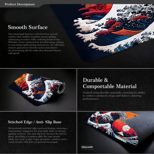 Alfombrilla de Ratón Big Wave N.º 28 para Juegos de Goma Antideslizante 300 x 800 x 2 mm