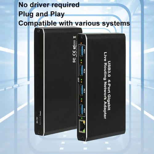 Adaptador de Red Gigabit USB 3.0 de 4 Puertos Enrutador Plug And Play (Negro)