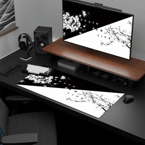 Alfombrilla de Ratón Antideslizante de Goma con Diseño de Flor de Cerezo y Pintura en Tinta 400 x 900 x 2 mm (Patrón 3)