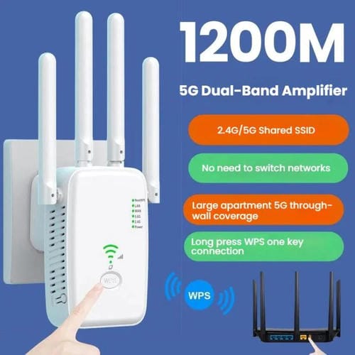Repetidor Inalámbrico Urant U11 1200 Mbps Amplificador Señal WIFI 2,4G 5,8G WPS Enchufe Británico (Blanco)