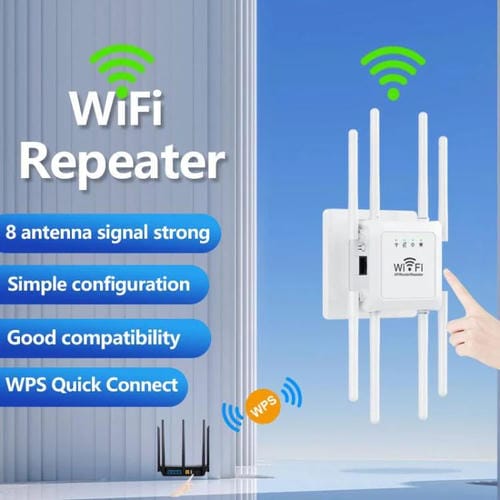 Repetidor Inalámbrico U18 1200 Mbps 2,4 G y 5 G Amplificador de Señal WIFI 8 Antenas Enchufe Estadounidense (Blanco)