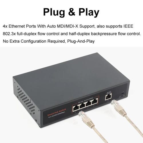 Conmutador Poe Ethernet Gigabit Industrial 4 Puertos 120 W Waveshare (Enchufe de la UE)