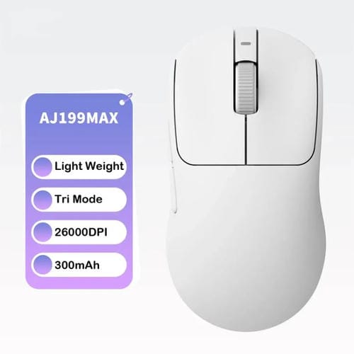Ratón Inalámbrico Ajazz Aj199 Max Paw3395 con Cable 2,4 GHz y Bluetooth Tres Modos para Juegos (Blanco)