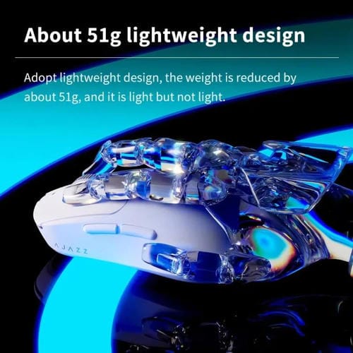 Ratón Inalámbrico Ajazz Aj199 Max Paw3395 con Cable 2,4 GHz y Bluetooth Tres Modos para Juegos (Blanco)