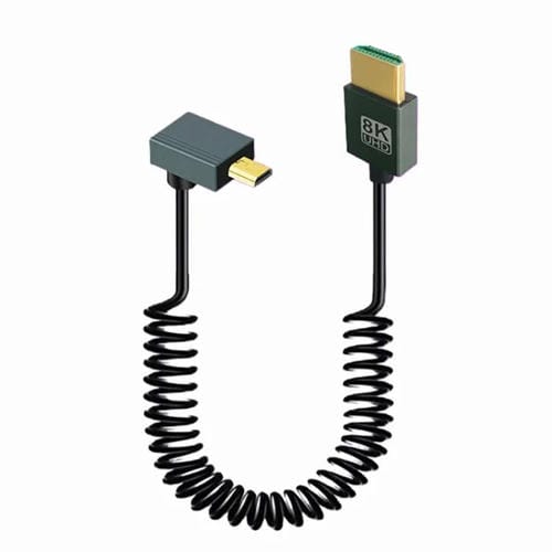 Cable HDMI 2.1 Micro HDMI 8K 60 Hz con Resorte y Curvatura Inversa 0,5 m