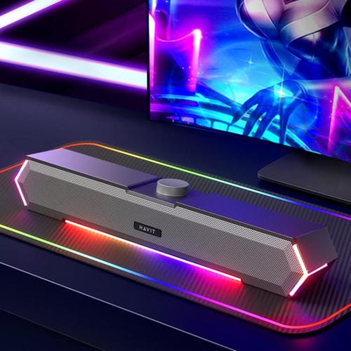 Altavoz con Cable para Computadora de Escritorio Havit M19 con Iluminación RGB (Blanca) Versión Estándar