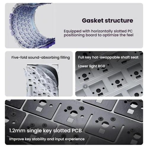 Teclado Mecánico para Juegos Ajazz Ak820 Pro Inalámbrico Bluetooth Tres Modos Junta Intercambiable Pantalla TFT (Morado)