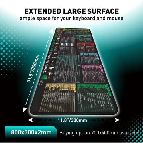 Alfombrilla de Escritorio con Acceso Directo al Teclado y Comandos de Ordenador, Antideslizante para Oficina, 400 x 800 x 2 mm (N.° 14)