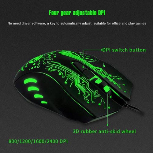 Ratón óptico iMICE X9 con cable USB para juegos (Negro)