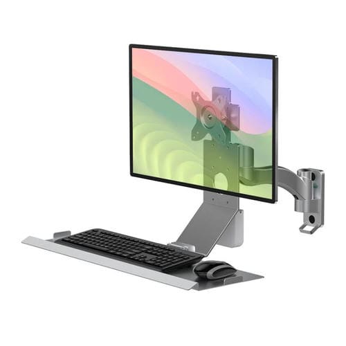 Soporte para monitor WKS-2 montaje en pared con bandeja 21 x 60 cm para mouse y teclado (Plateado)