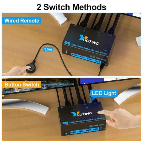 Conmutador KVM USB 3.0 YOUTING KC-KM434B 2 entradas 3 salidas (Blanco)