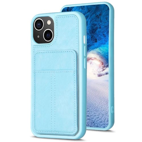Para iPhone 15 Bf28 Estuche para Teléfono con Bolsa para Tarjetas Esmerilada y Soporte (Azul) - MOVILSTORE