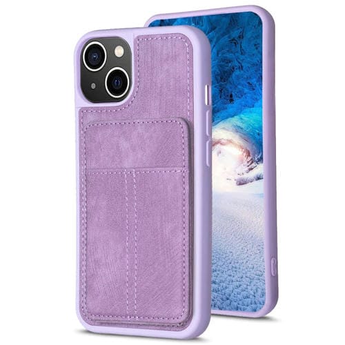 Para iPhone 15 Bf28 Estuche para TelĂ©fono con Bolsa para Tarjetas Esmerilada y Soporte (PĂșrpura) - MOVILSTORE