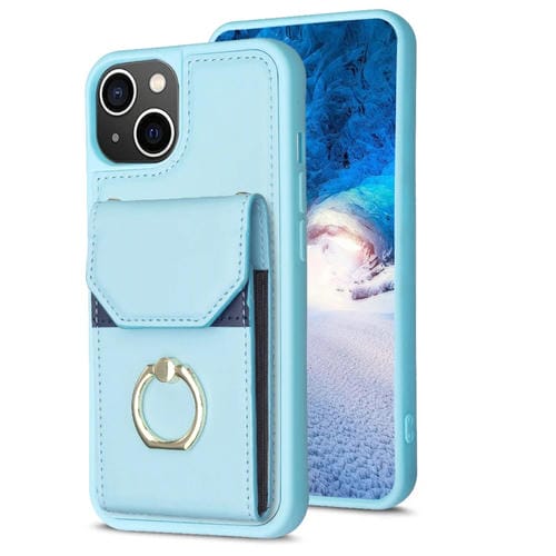 Para iPhone 15 Bf29 Funda para TelĂ©fono con Soporte para Anillo y Bolsa para Tarjeta de Ărgano (Azul) - MOVILSTORE