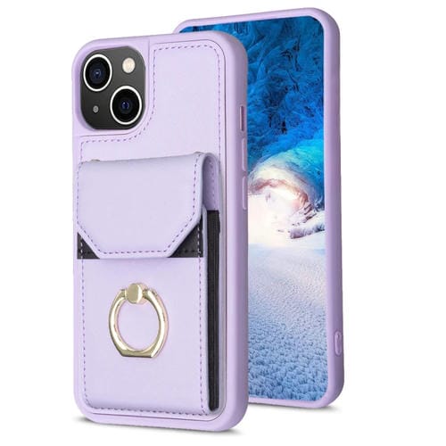 Para iPhone 15 Bf29 Funda para TelĂ©fono con Soporte para Anillo y Bolsa para Tarjeta de Ărgano (PĂșrpura) - MOVILSTORE