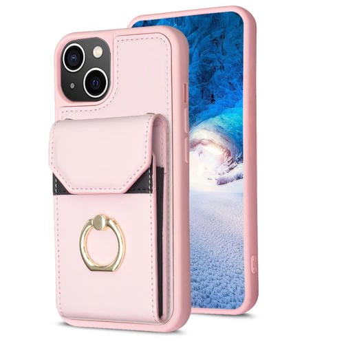 Para iPhone 15 Bf29 Funda para TelĂ©fono con Soporte para Anillo y Bolsa para Tarjeta de Ărgano (Rosa) - MOVILSTORE