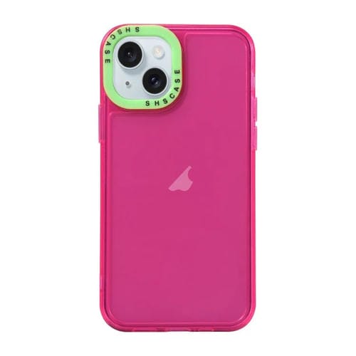 Para iPhone 15 Caja de Teléfono de TPU Transparente con Marco de Lente de Contraste de Color (Rojo Rosa + Verde) - MOVILSTORE