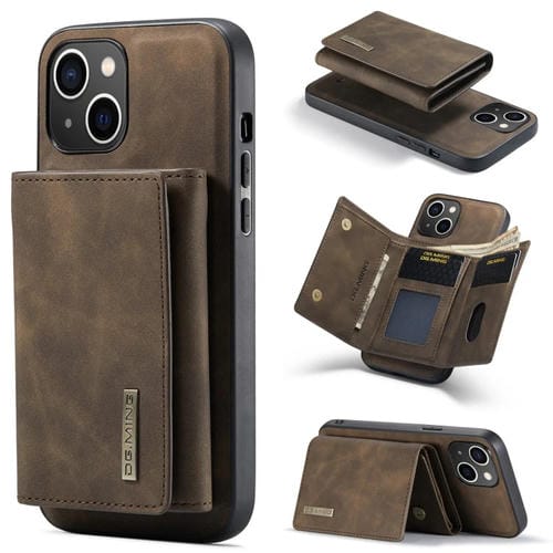 Para iPhone 15 Dg.Ming M1 Series Funda de Cuero para Teléfono con Billetera Múltiple de 3 Pliegues (Café) - MOVILSTORE