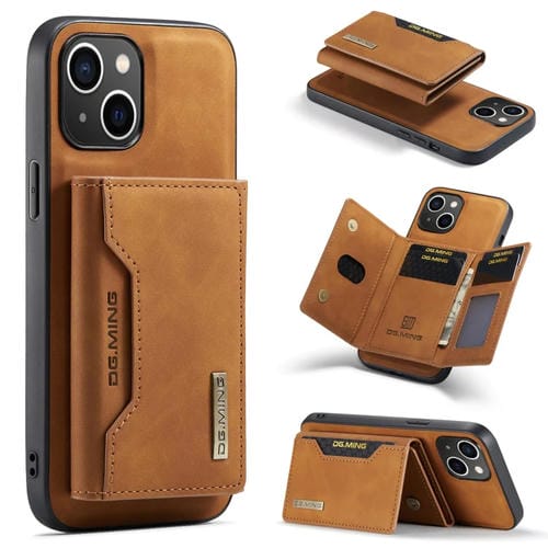 Para iPhone 15 Dg.Ming M2 Series Funda de Cuero para Teléfono con Bolsa para Tarjetas de 3 Pliegues (Marrón) - MOVILSTORE