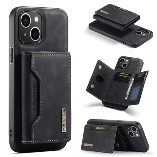 Para iPhone 15 Dg.Ming M2 Series Funda de Cuero para Teléfono con Bolsa para Tarjetas de 3 Pliegues (Negro) - MOVILSTORE