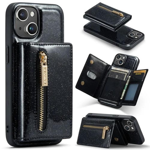 Para iPhone 15 Dg.Ming M3 Series Glitter Powder Card Bag Funda de Cuero para Teléfono (Negro) - MOVILSTORE
