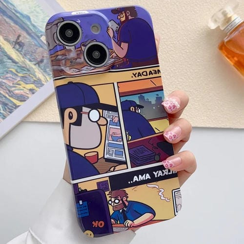 Para iPhone 15 Estuche para Teléfono con Orificio Preciso para PC con Patrón Pintado (Cómics de Trabajo) - MOVILSTORE
