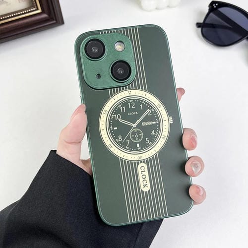 Para iPhone 15 Estuche para Teléfono con Protección de Lente Magnética con Patrón de Reloj (Verde) - MOVILSTORE