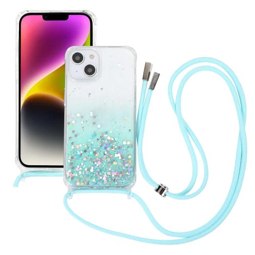Para iPhone 15 Estuche para TelĂ©fono de AcrĂlico Engrosado de TPU Epoxi con Brillo Degradado y CordĂłn de Cuello Redondo (Azul) - MOVILSTORE