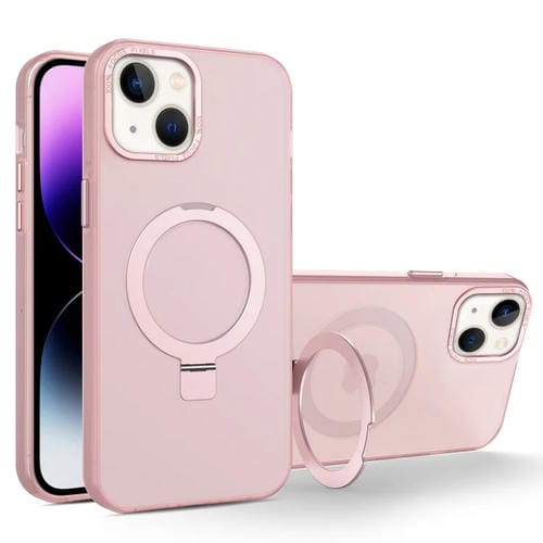 Para iPhone 15 Estuche para TelĂ©fono TranslĂșcido Esmerilado con Soporte de Metal Magsafe (Rosa) - MOVILSTORE